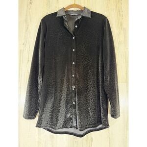 Lands End Button Down Tunic Size XS Black Velvet Leopard Animal Print New NWT